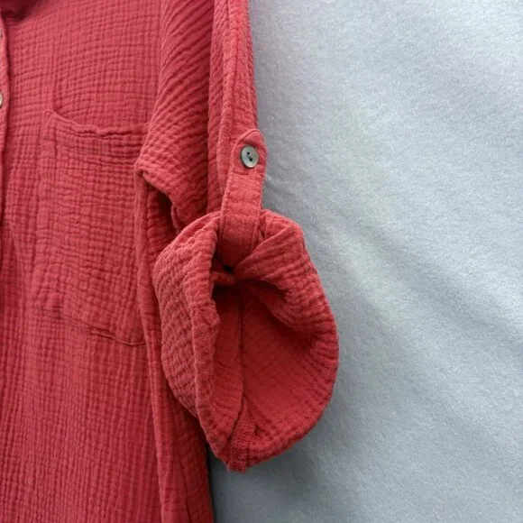 J. Jill Cotton-Gauze Shirtdress in Persimmon Red Orange SZ Small Beachy, Coastal - Picture 5 of 15